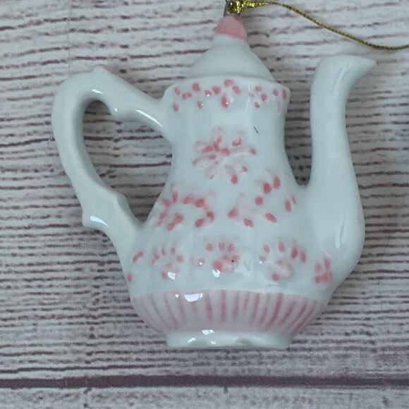 White and Pink Floral Porcelain Teapot Ornament Set of 2 - Picture 3 of 12